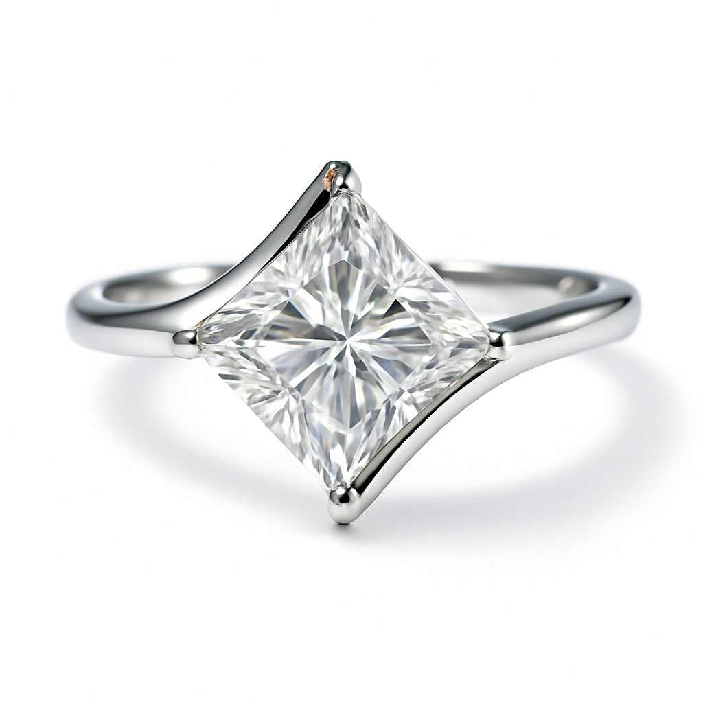 1 Carat Lab-Grown Princess Cut Diamond Solitaire Engagement Ring  - 18k Yellow Gold