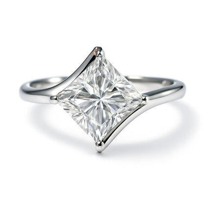 1 Carat Lab-Grown Princess Cut Diamond Solitaire Engagement Ring  - 18k Yellow Gold