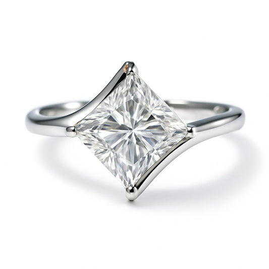 1 Carat Lab-Grown Princess Cut Diamond Solitaire Engagement Ring  - 18k Yellow Gold