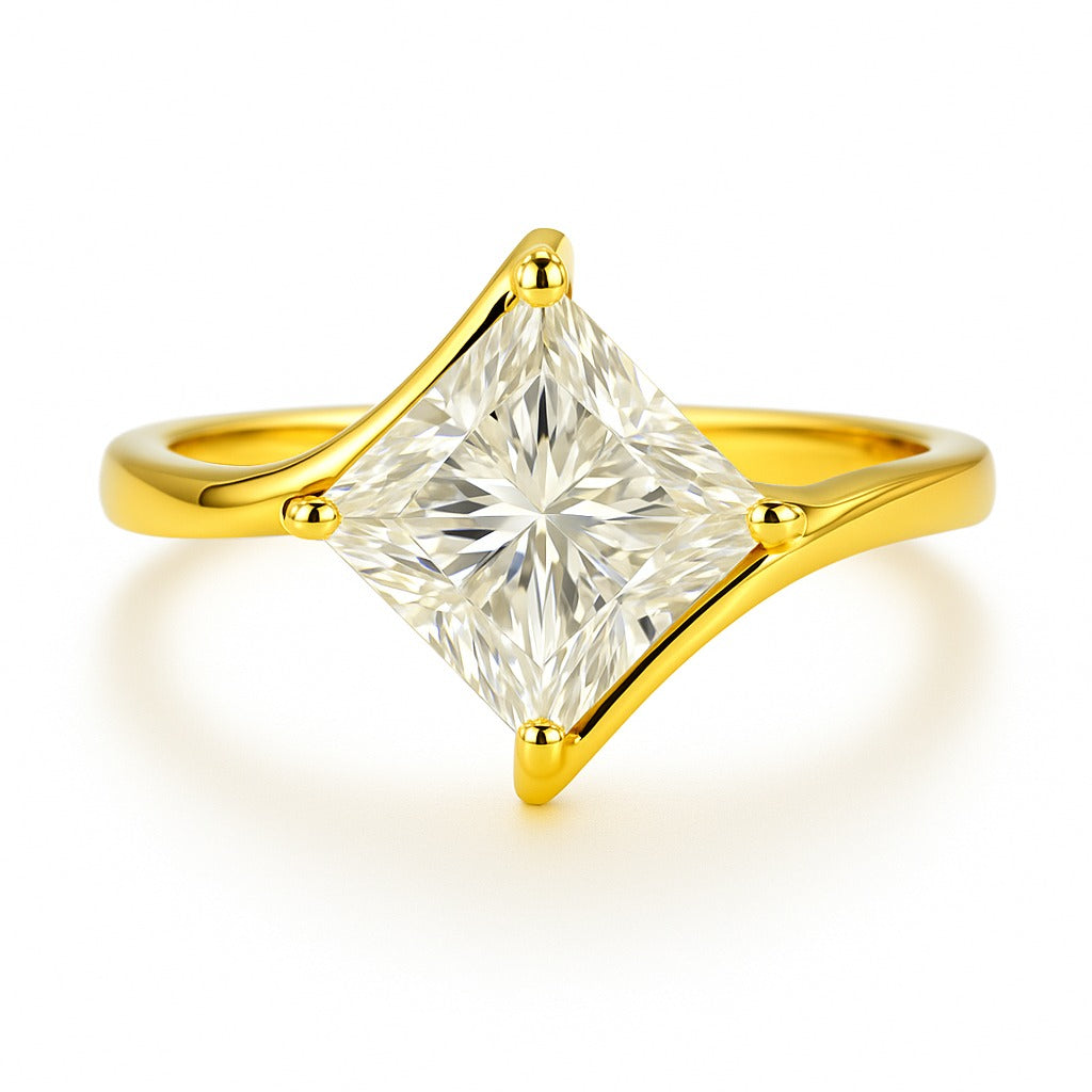 1 Carat Lab-Grown Princess Cut Diamond Solitaire Engagement Ring  - 18k Yellow Gold
