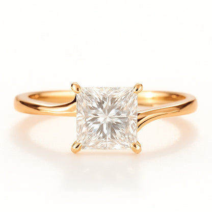1 Carat Lab-Grown Princess Cut Solitaire Engagement Ring - 18k Yellow Gold