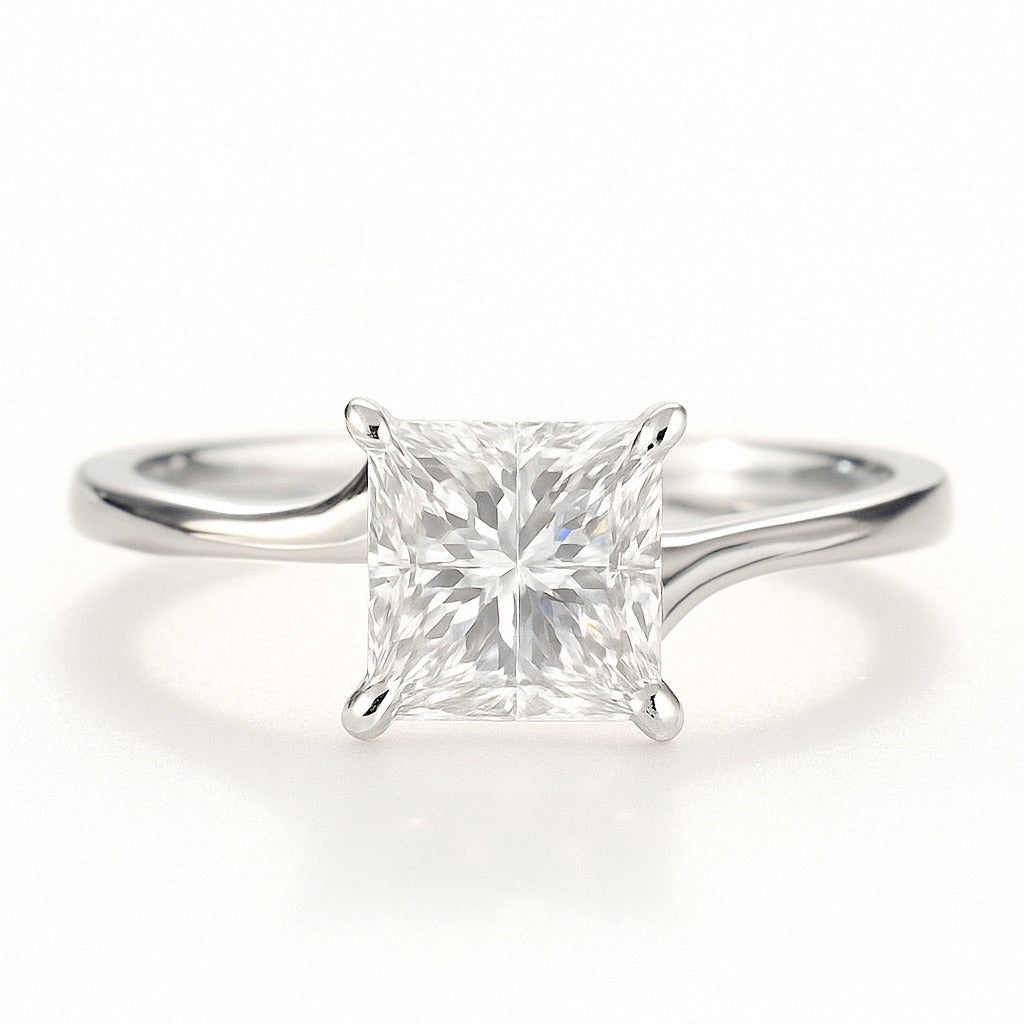 1 Carat Lab-Grown Princess Cut Solitaire Engagement Ring - 18k Yellow Gold