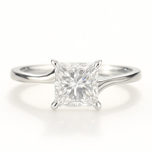 1 Carat Lab-Grown Princess Cut Solitaire Engagement Ring - 18k Yellow Gold