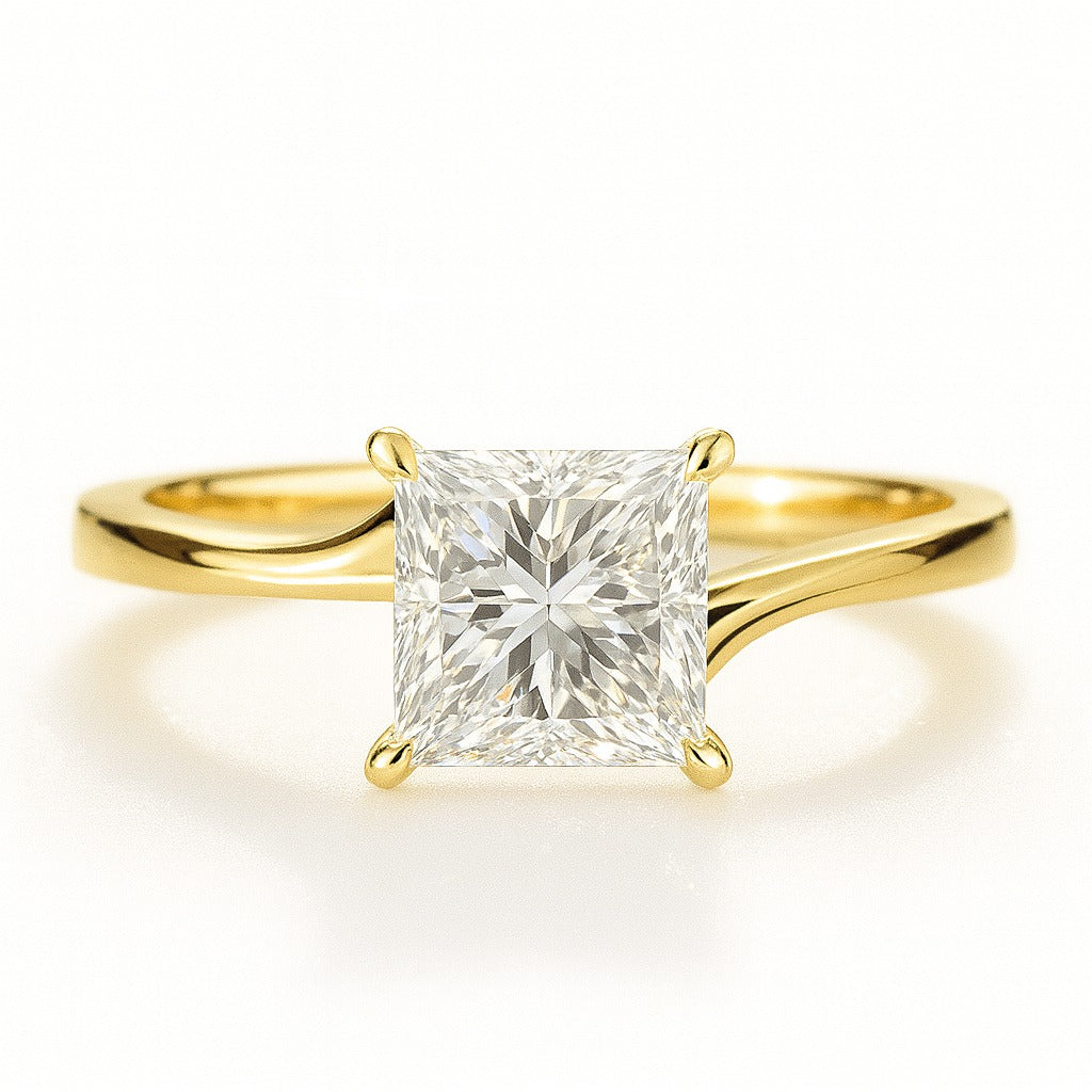 1 Carat Lab-Grown Princess Cut Solitaire Engagement Ring - 18k Yellow Gold