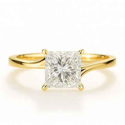 1 Carat Lab-Grown Princess Cut Solitaire Engagement Ring - 18k Yellow Gold