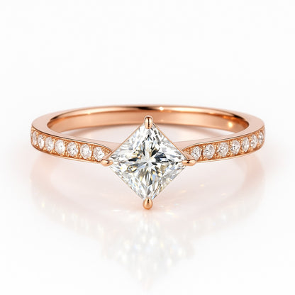 1 Carat Lab-Grown Princess Diamond Band Engagement Ring - 18K White Gold