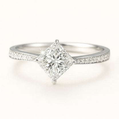 1 Carat Lab-Grown Princess Diamond Band Engagement Ring - 18K White Gold
