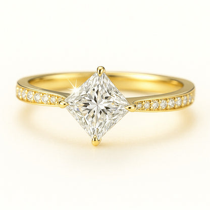 1 Carat Lab-Grown Princess Diamond Band Engagement Ring - 18K White Gold