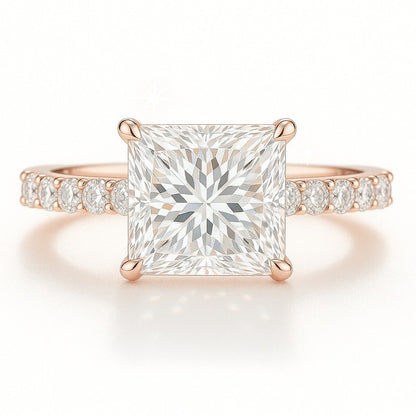 1 Carat Lab-Grown Princess Diamond Band Engagement Ring - 18k Yellow Gold