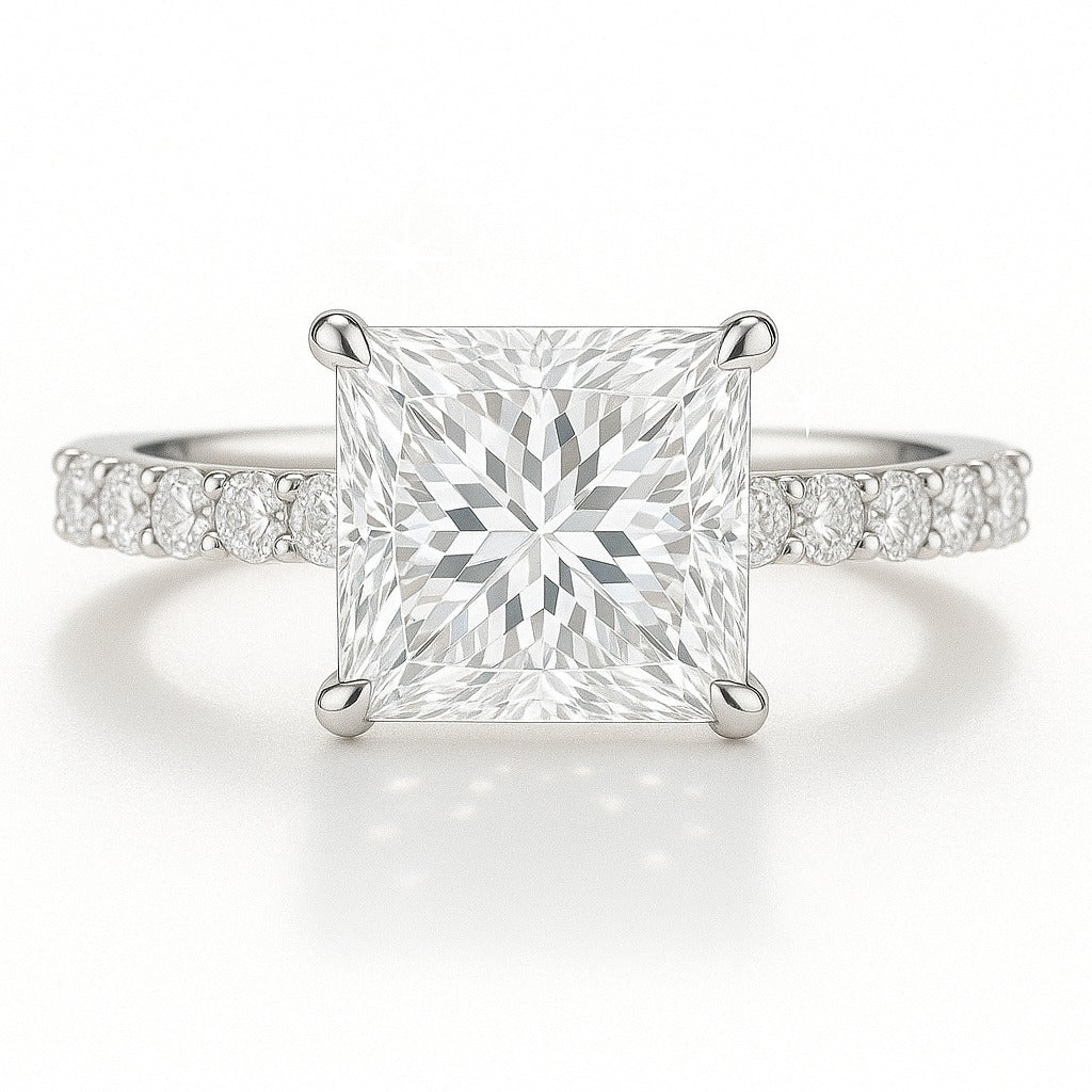 1 Carat Lab-Grown Princess Diamond Band Engagement Ring - 18k Yellow Gold