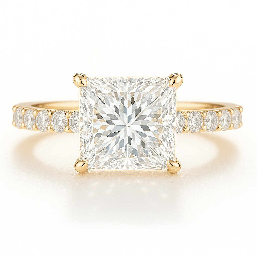 1 Carat Lab-Grown Princess Diamond Band Engagement Ring - 18k Yellow Gold