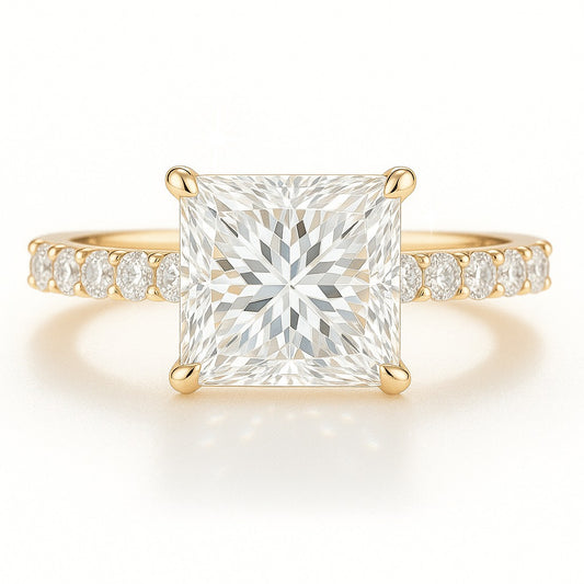 1 Carat Lab-Grown Princess Diamond Band Engagement Ring - 18k Yellow Gold