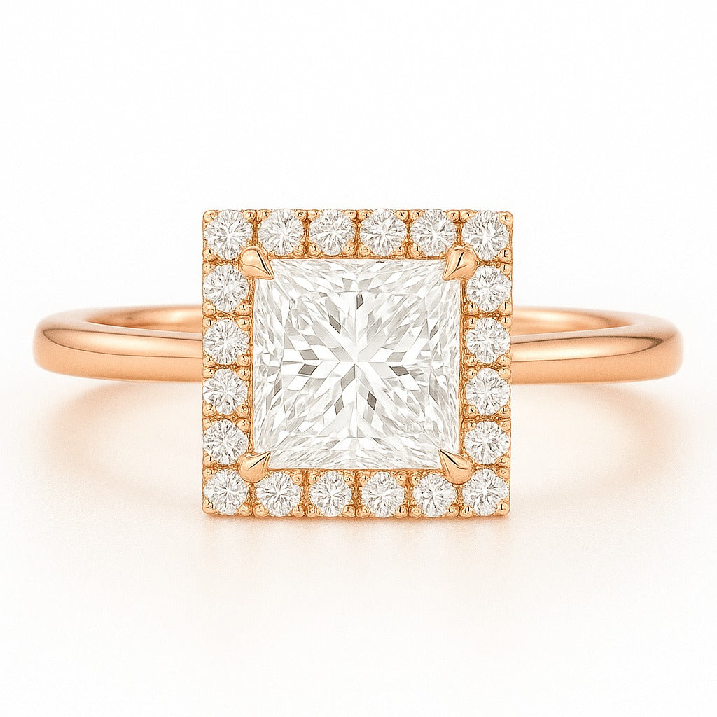 1 Carat Lab-Grown Princess Halo Engagement Ring - 18k White Gold