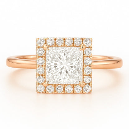 1 Carat Lab-Grown Princess Halo Engagement Ring - 18k White Gold