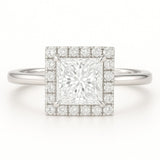 1 Carat Lab-Grown Princess Halo Engagement Ring - 18k White Gold