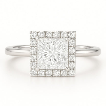 1 Carat Lab-Grown Princess Halo Engagement Ring - 18k White Gold