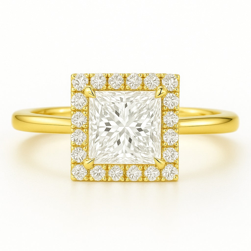 1 Carat Lab-Grown Princess Halo Engagement Ring - 18k White Gold