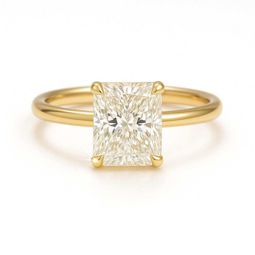 1 Carat Lab-Grown Radiant Diamond Solitaire Engagement Ring 18k Yellow Gold
