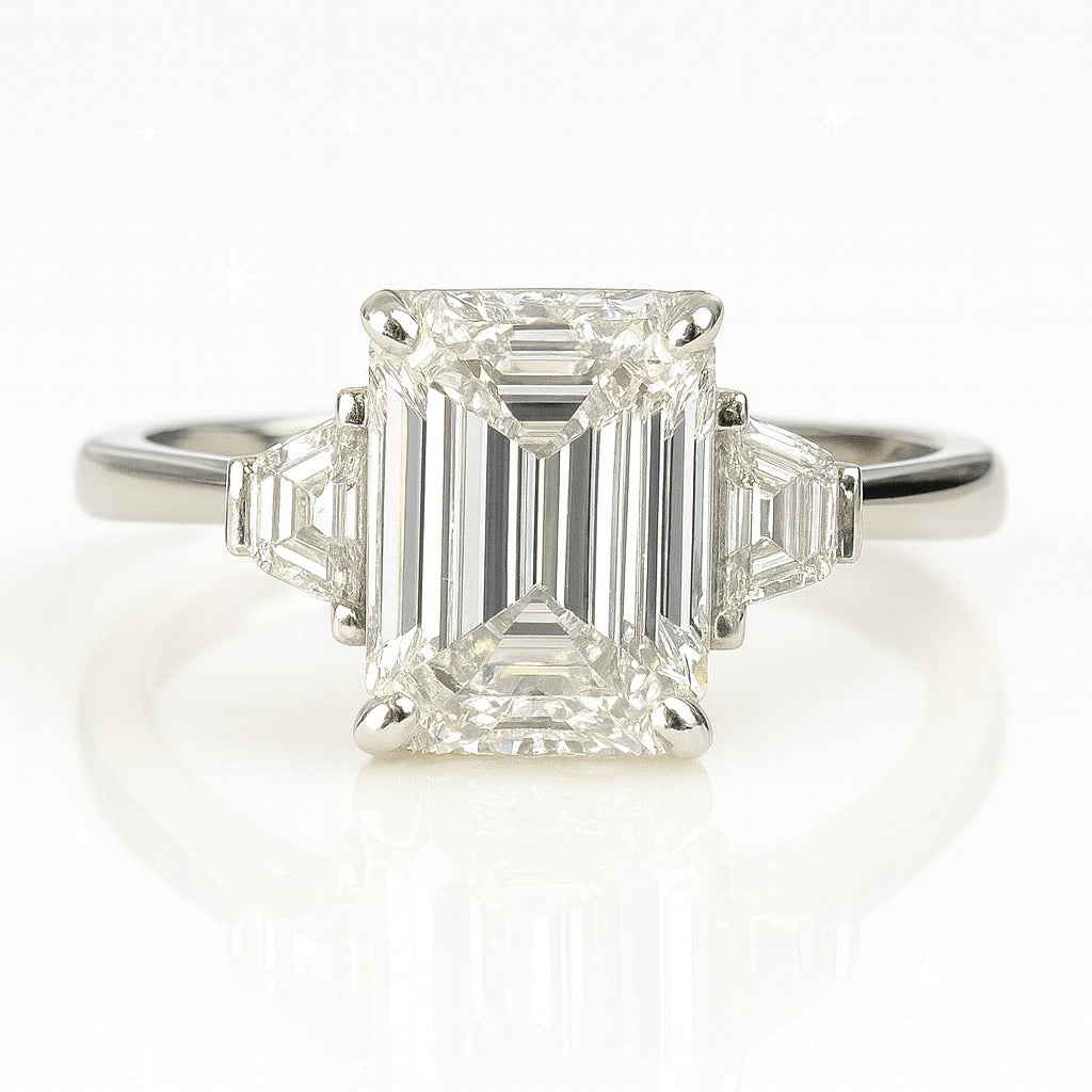 1 Carat Lab-Grown Trilogy Engagement Ring 18k Yellow Gold – Emerald Cut Diamond