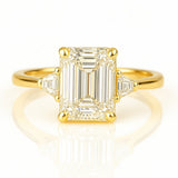 1 Carat Lab-Grown Trilogy Engagement Ring 18k Yellow Gold – Emerald Cut Diamond