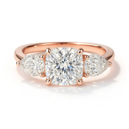 1 Carat Lab-Grown Trilogy Engagement Ring – Cushion Diamond 18k White Gold