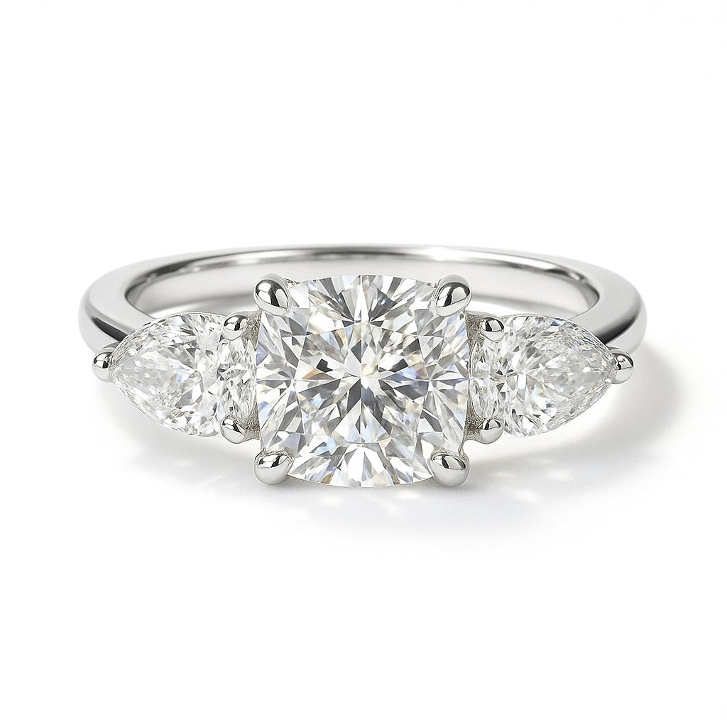 1 Carat Lab-Grown Trilogy Engagement Ring – Cushion Diamond 18k White Gold