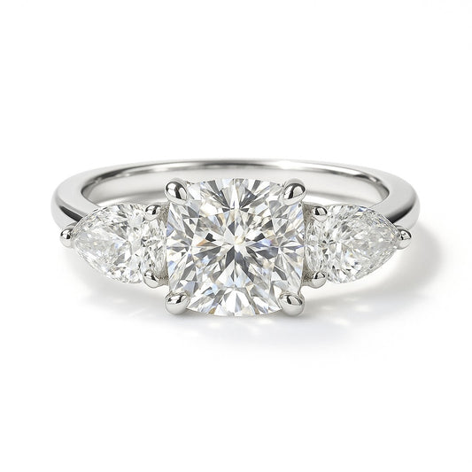 1 Carat Lab-Grown Trilogy Engagement Ring – Cushion Diamond 18k White Gold