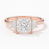 1 Carat Lab-Grown Trilogy Engagement Ring in 18k White Gold – Princess Cut Diamond
