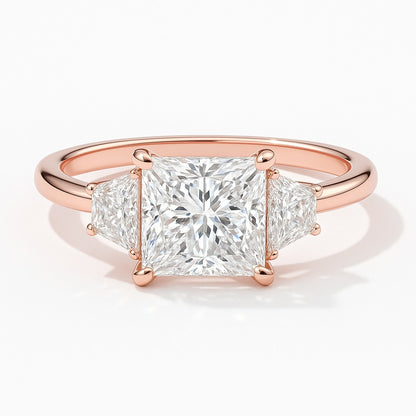 1 Carat Lab-Grown Trilogy Engagement Ring in 18k White Gold – Princess Cut Diamond