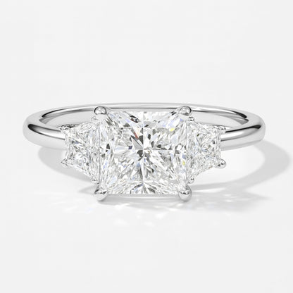 1 Carat Lab-Grown Trilogy Engagement Ring in 18k White Gold – Princess Cut Diamond