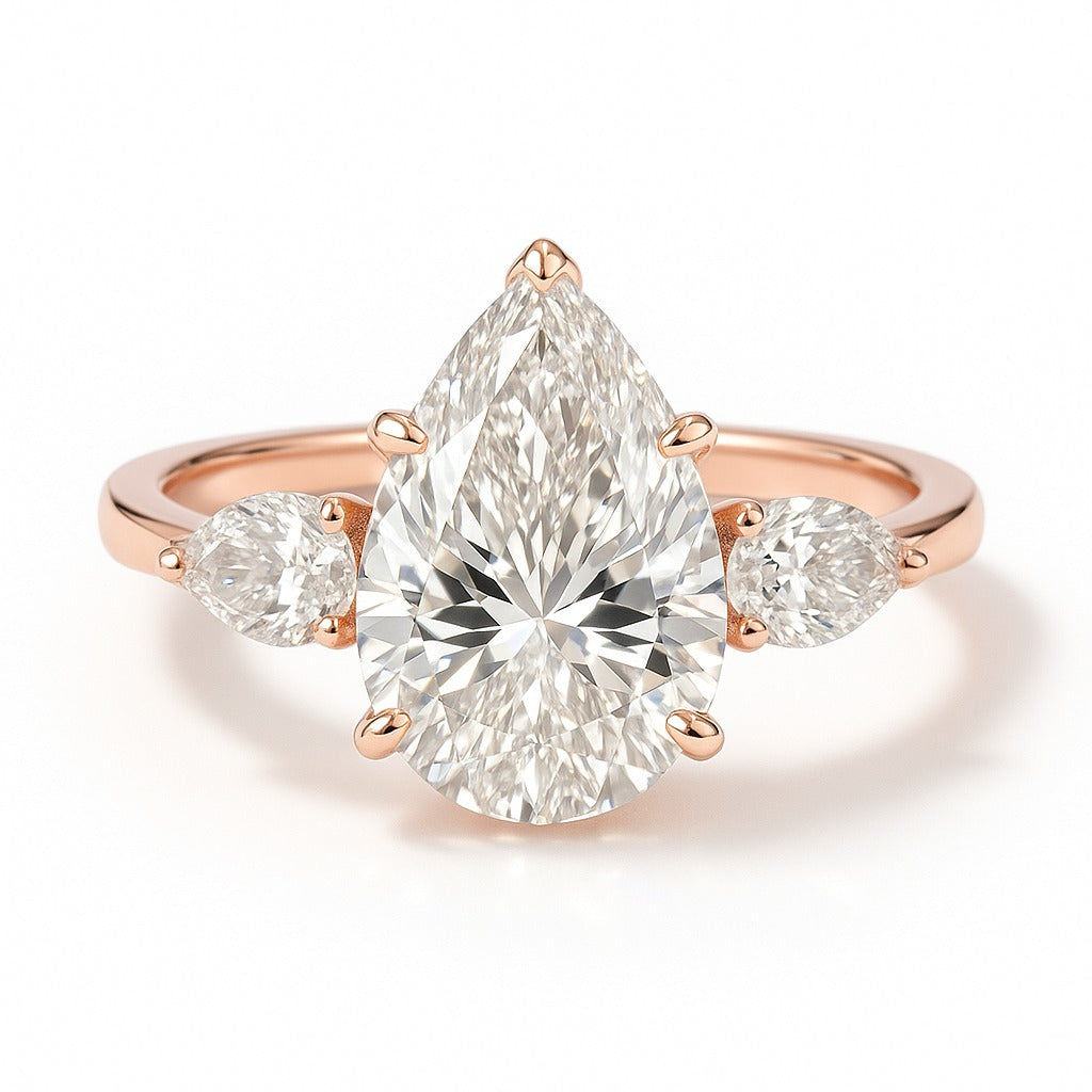 1 Carat Lab-Grown Trilogy Engagement Ring with Pear Diamond - 18k White Gold