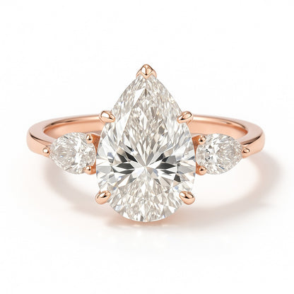 1 Carat Lab-Grown Trilogy Engagement Ring with Pear Diamond - 18k White Gold