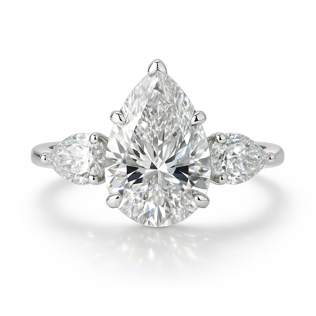 1 Carat Lab-Grown Trilogy Engagement Ring with Pear Diamond - 18k White Gold