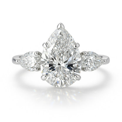 1 Carat Lab-Grown Trilogy Engagement Ring with Pear Diamond - 18k White Gold