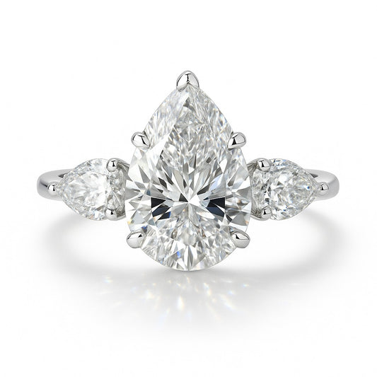 1 Carat Lab-Grown Trilogy Engagement Ring with Pear Diamond - 18k White Gold