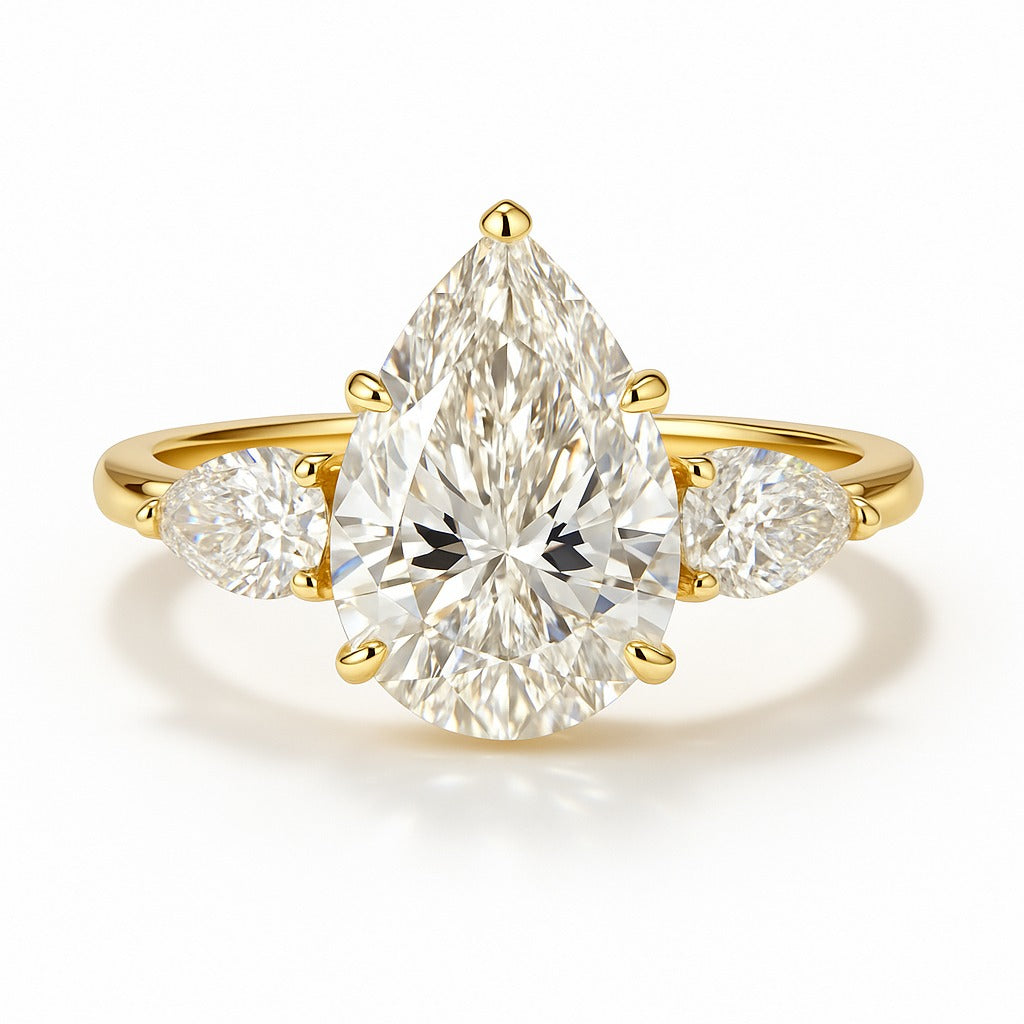 1 Carat Lab-Grown Trilogy Engagement Ring with Pear Diamond - 18k White Gold