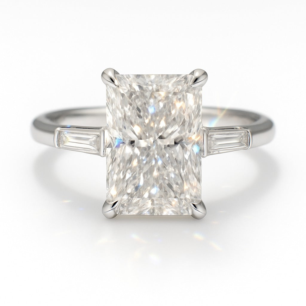 1 Carat Lab-grown Trilogy Engagement Ring – Radiant Cut Diamond