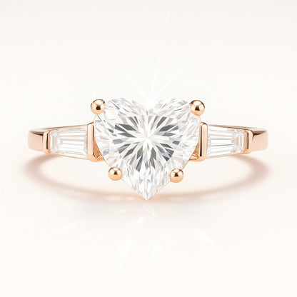 1 Carat Lab-grown Trilogy Engagement Ring with Heart-Shaped Diamond - 18k White Gold