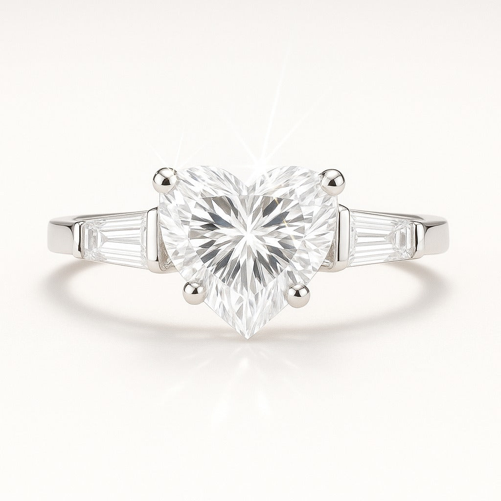1 Carat Lab-grown Trilogy Engagement Ring with Heart-Shaped Diamond - 18k White Gold