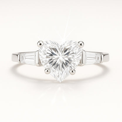 1 Carat Lab-grown Trilogy Engagement Ring with Heart-Shaped Diamond - 18k White Gold