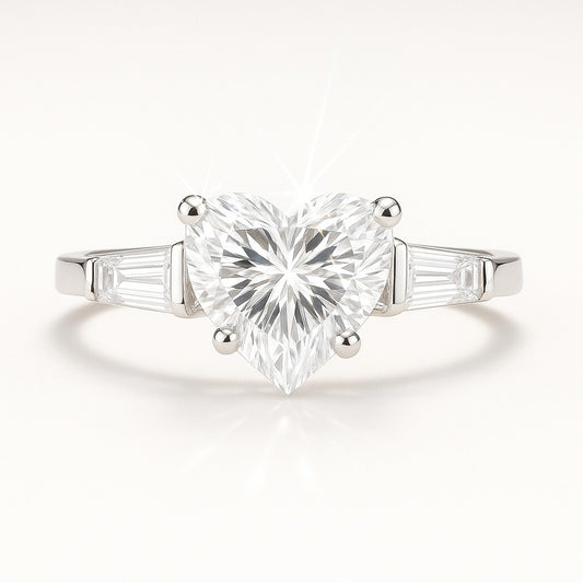 1 Carat Lab-grown Trilogy Engagement Ring with Heart-Shaped Diamond - 18k White Gold