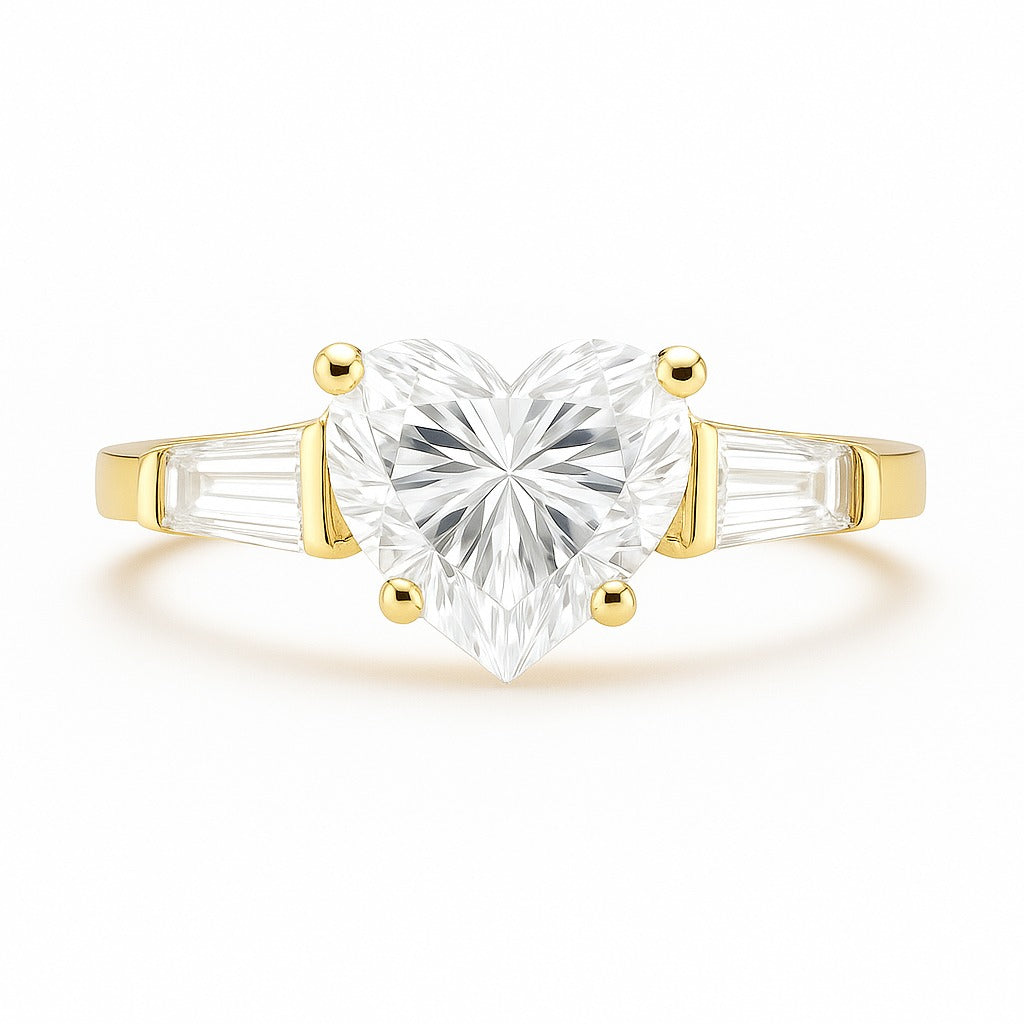 1 Carat Lab-grown Trilogy Engagement Ring with Heart-Shaped Diamond - 18k White Gold