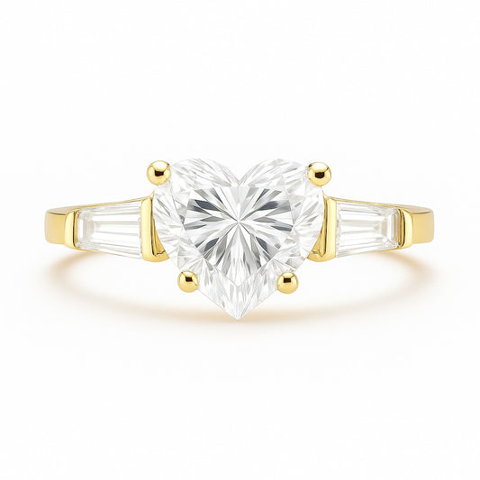 1 Carat Lab-grown Trilogy Engagement Ring with Heart-Shaped Diamond - 18k White Gold