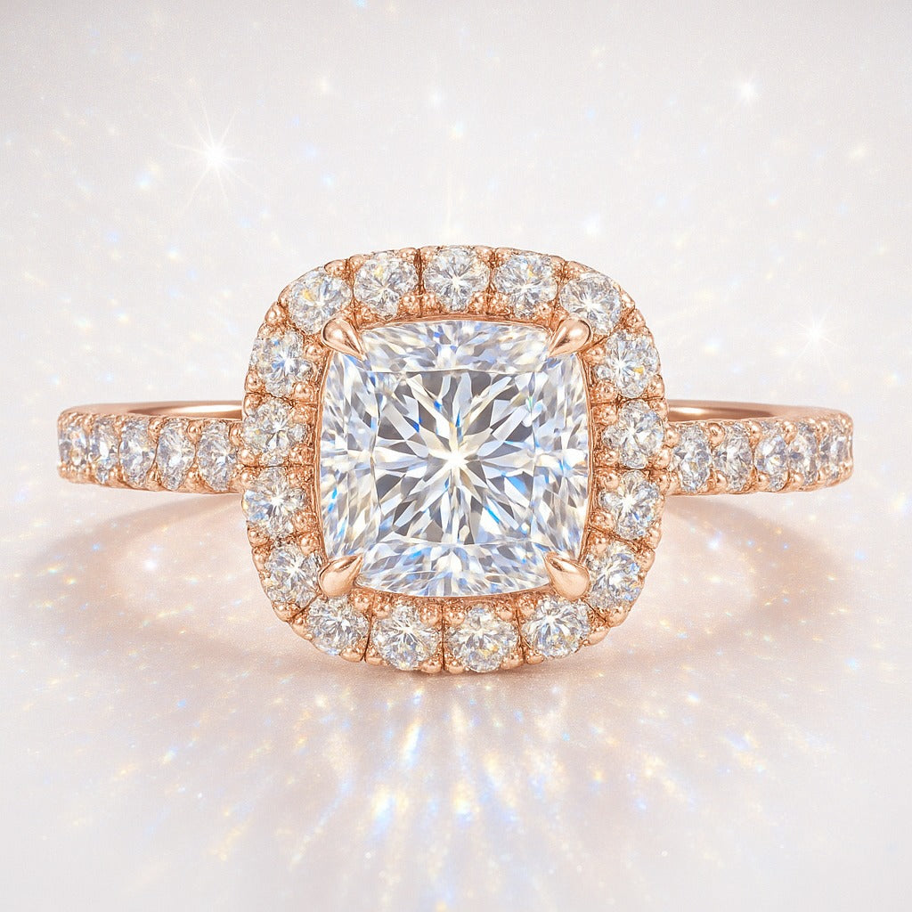 1 Carat Princess Cut Lab-Grown Diamond Halo Engagement Ring - 18K White Gold