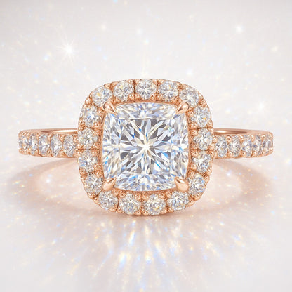 1 Carat Princess Cut Lab-Grown Diamond Halo Engagement Ring - 18K White Gold