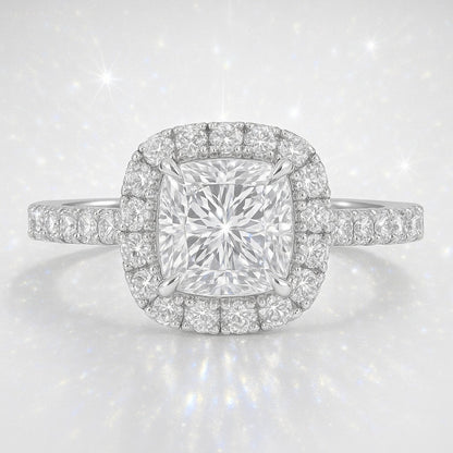 1 Carat Princess Cut Lab-Grown Diamond Halo Engagement Ring - 18K White Gold