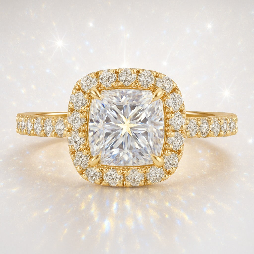 1 Carat Princess Cut Lab-Grown Diamond Halo Engagement Ring - 18K White Gold