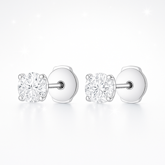 1ct Each Round Lab-Grown Diamond Stud Earrings in 18k White Gold