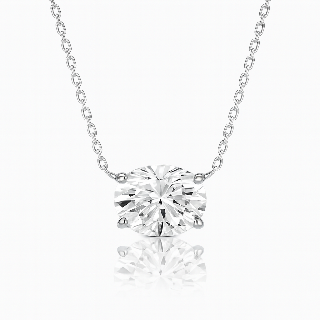 1ct - Oval Diamond Pendant - 18k White Gold