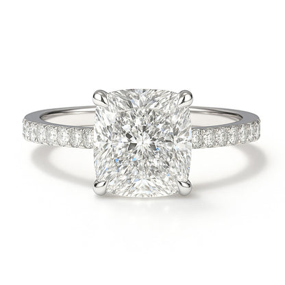 2.5 Carat Lab-Grown Diamond Band Engagement Ring – Cushion Cut 18k White Gold